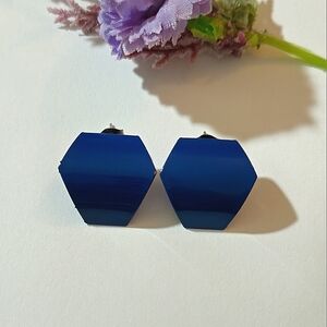 Vintage Blue Metal Curved Earrings Retro Statement Earrings